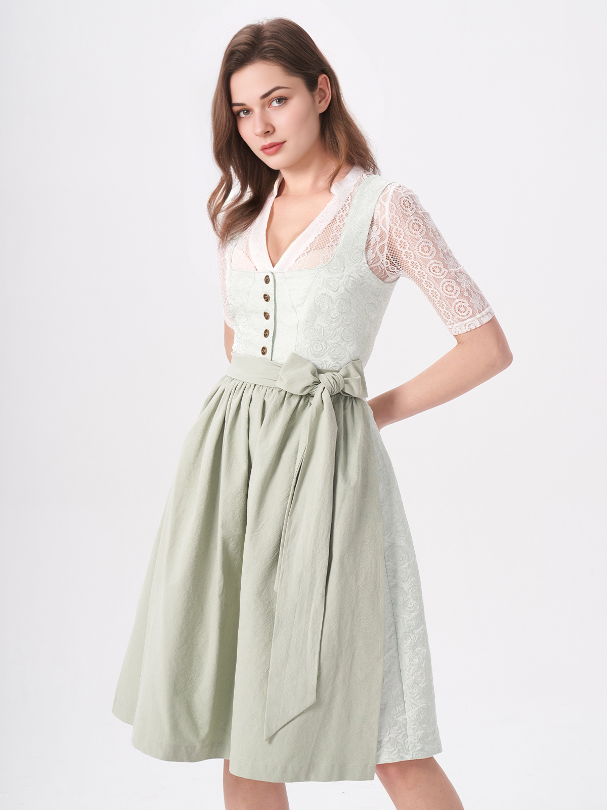 Modernes Dirndl in Grün mit schwarzem Mieder