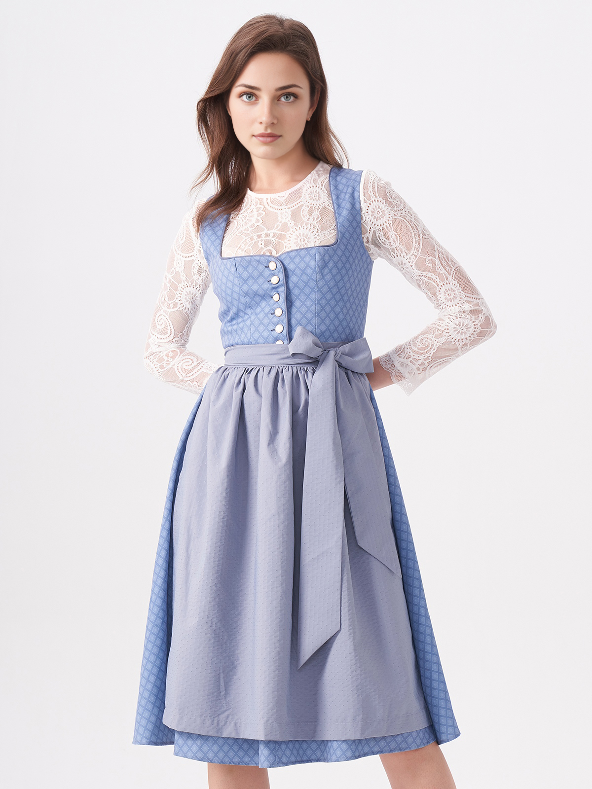 Dirndl Rock in Blau mit floralen Details