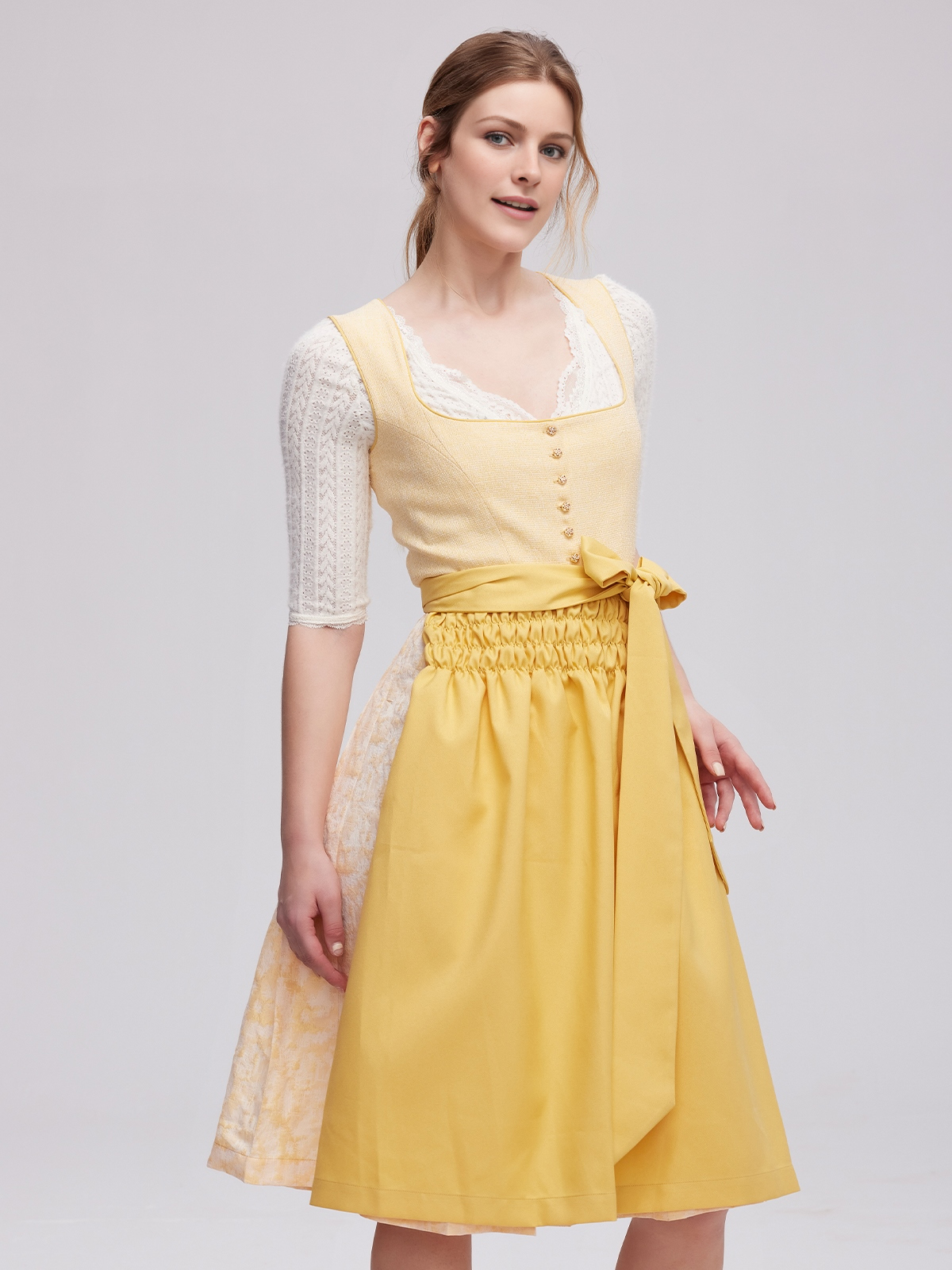 Modernes grau rosa Dirndl mit gelben Akzenten