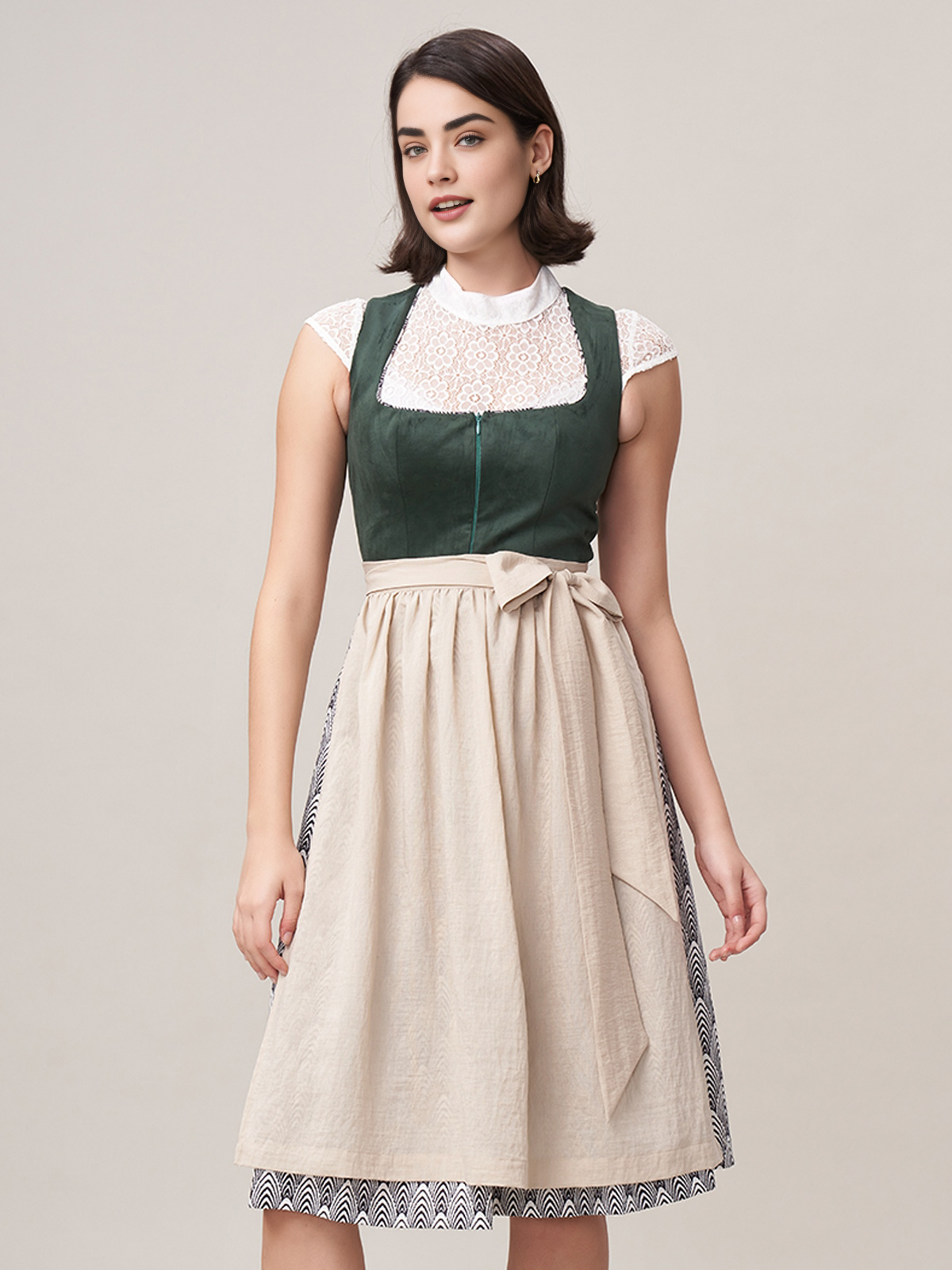 Dirndl Dunkelgrau mit grüner Schürze