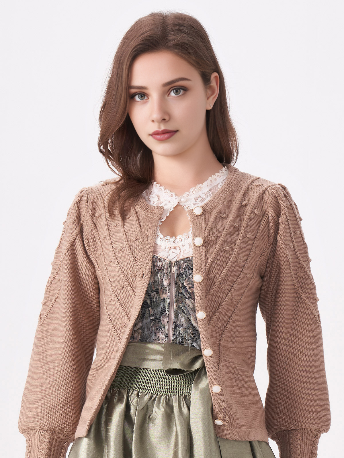 Elegante kurzarm Dirndlbluse in Braun